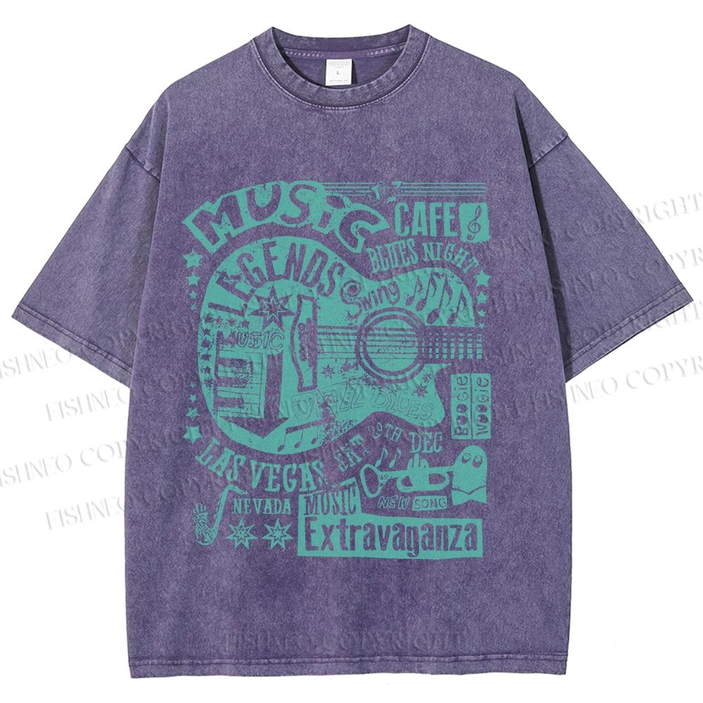 Unisex Vintage Music Blues Night Cafe Printed Washed Tee