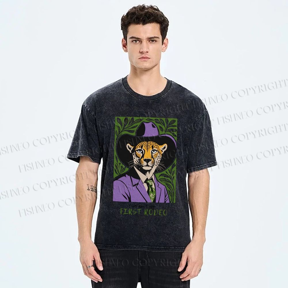 Unisex Leopard First Rodeo Printed Washed Tee