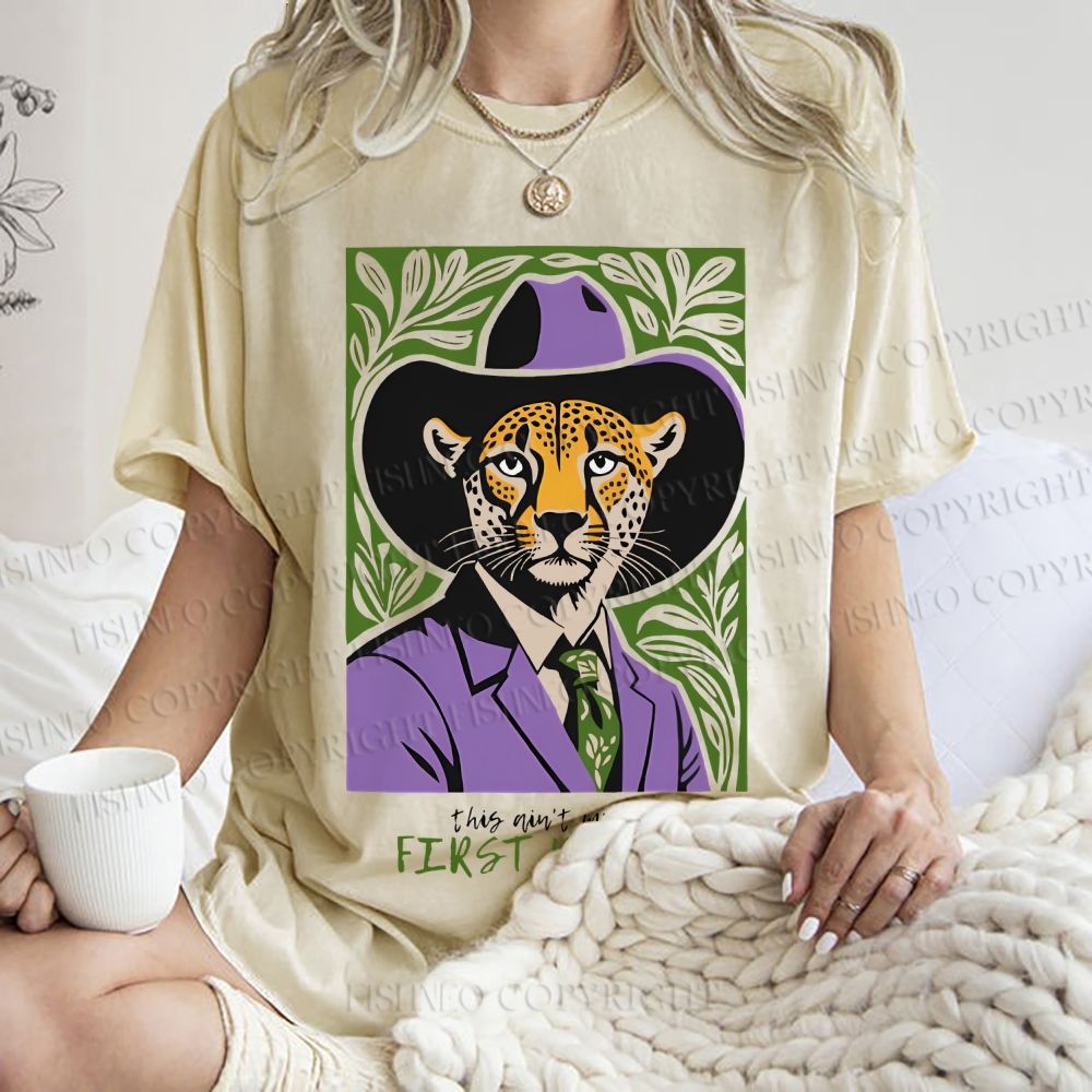 Unisex Leopard First Rodeo Printed Washed Tee