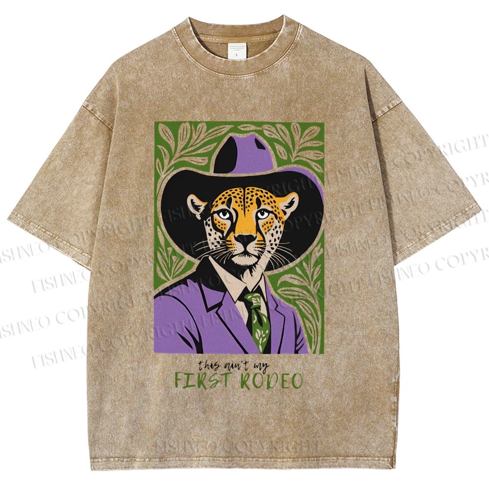 Unisex Leopard First Rodeo Printed Washed Tee
