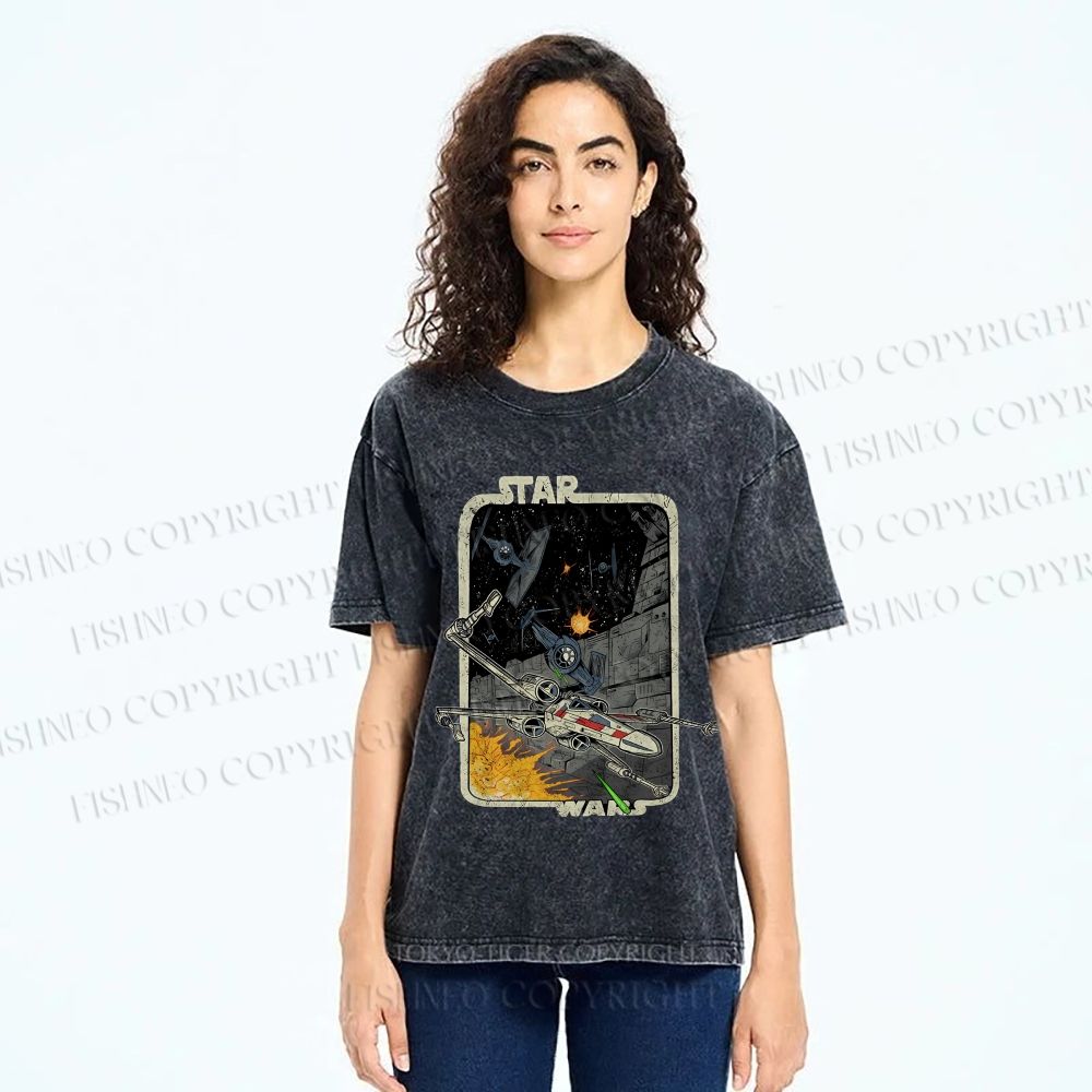 Unisex Vintage Star Wars Printed Washed Tee