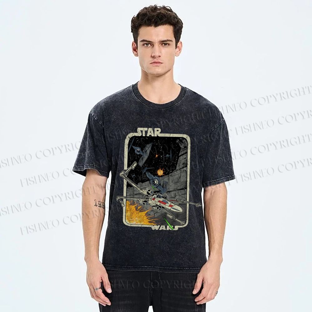 Unisex Vintage Star Wars Printed Washed Tee
