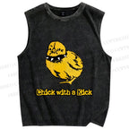 Unisex Punk Style Chick With A Kick Printed Washed Tank Top