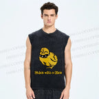 Unisex Punk Style Chick With A Kick Printed Washed Tank Top