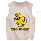 Unisex Punk Style Chick With A Kick Printed Washed Tank Top
