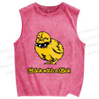 Unisex Punk Style Chick With A Kick Printed Washed Tank Top