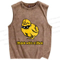Unisex Punk Style Chick With A Kick Printed Washed Tank Top