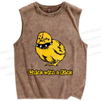 Unisex Punk Style Chick With A Kick Printed Washed Tank Top