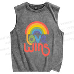 Unisex Pride Love Wins Printed Washed Tank Top