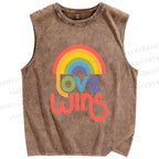 Unisex Pride Love Wins Printed Washed Tank Top