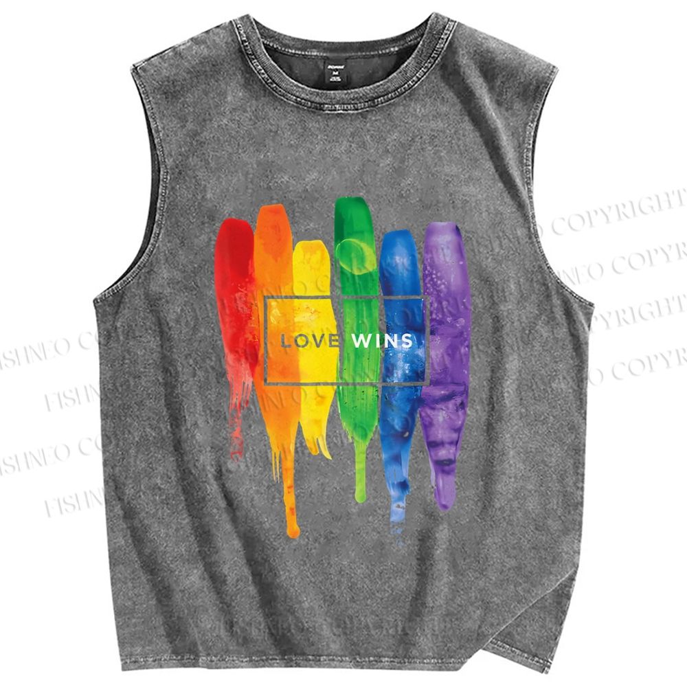 Unisex Pride Love Wins Printed Washed Tank Top