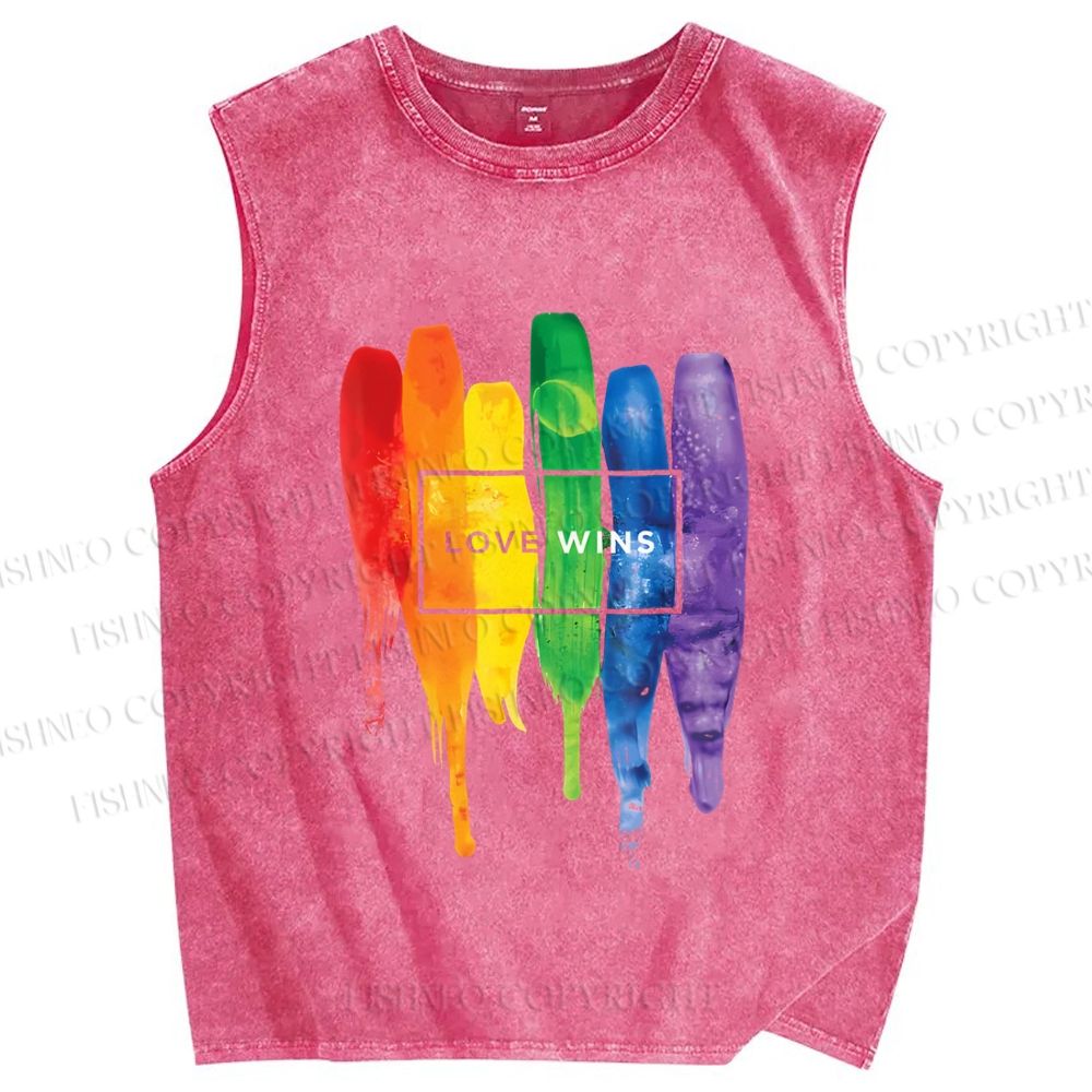 Unisex Pride Love Wins Printed Washed Tank Top