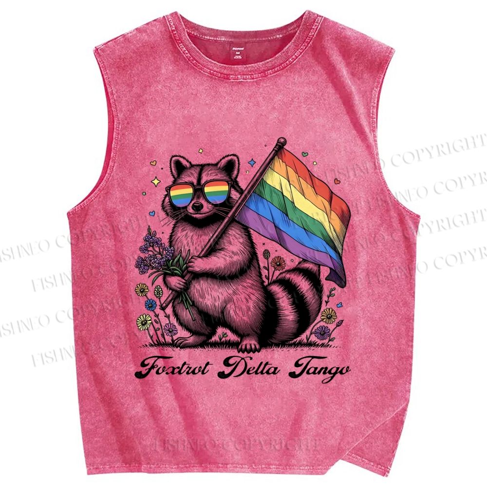 Unisex Pride Raccoon With Flag Printed Washed Tank Top