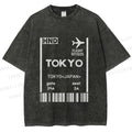 Unisex Tokyo Boarding Card Vintage Printed Washed Tee