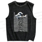 Unisex Great Wave Japanese Style Printed Washed Tank Top