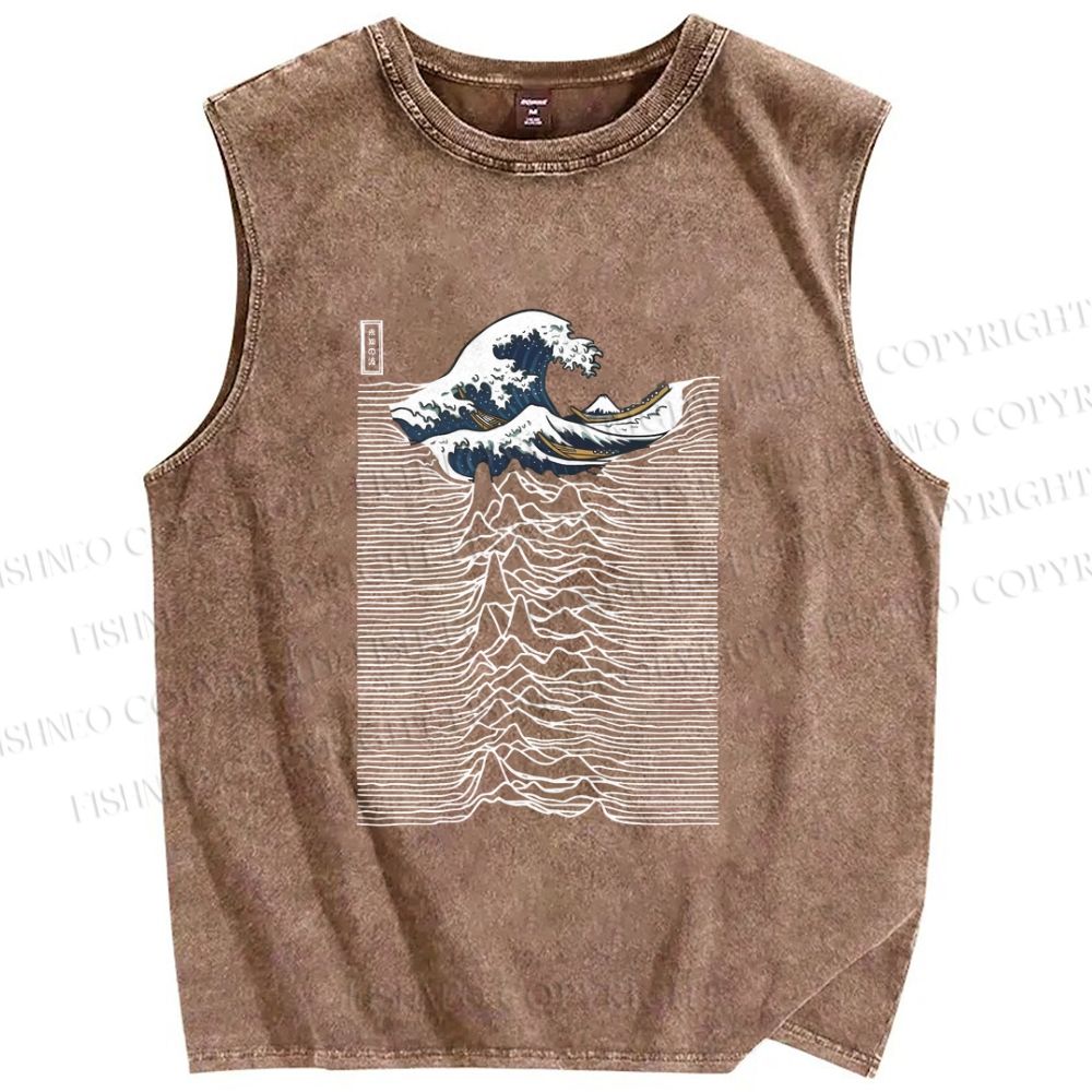 Unisex Great Wave Japanese Style Printed Washed Tank Top