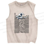 Unisex Great Wave Japanese Style Printed Washed Tank Top