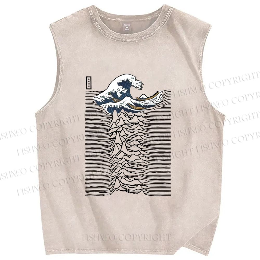 Unisex Great Wave Japanese Style Printed Washed Tank Top
