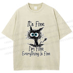 Unisex It's Fine Cat Vintage Printed Washed Tee