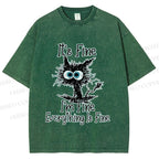 Unisex It's Fine Cat Vintage Printed Washed Tee