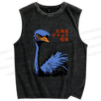 Unisex Hokkaido Ostrich Printed Washed Tank Top