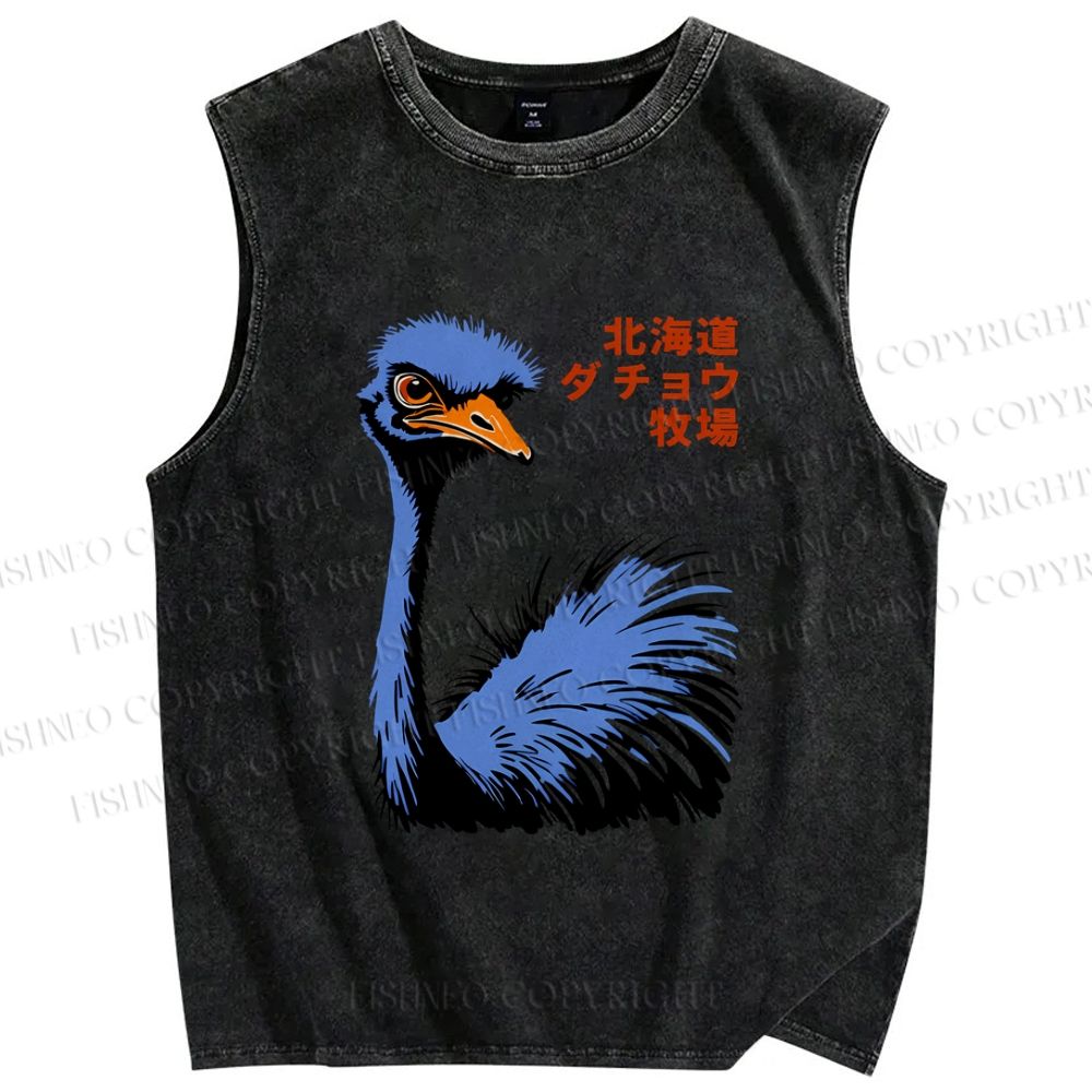 Unisex Hokkaido Ostrich Printed Washed Tank Top