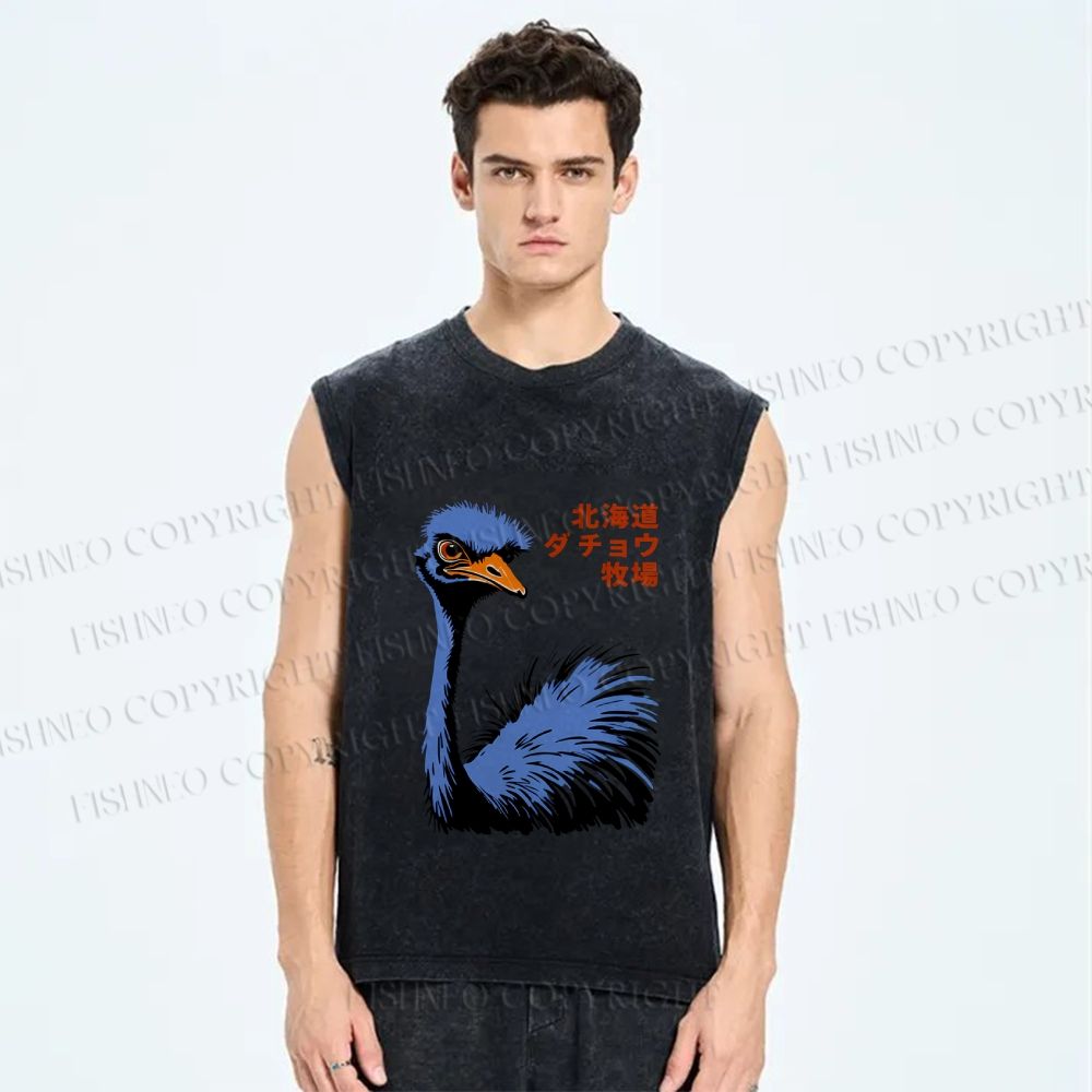 Unisex Hokkaido Ostrich Printed Washed Tank Top