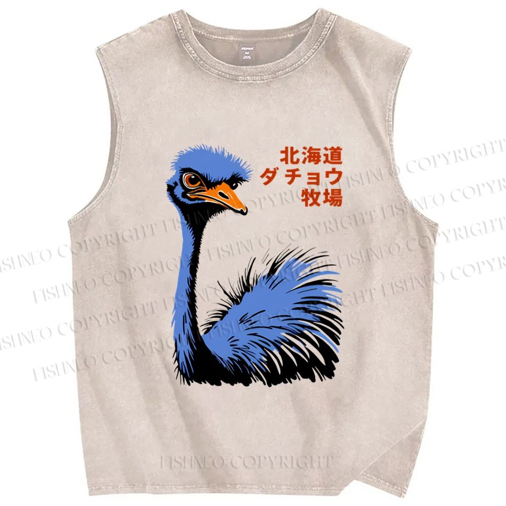 Unisex Hokkaido Ostrich Printed Washed Tank Top