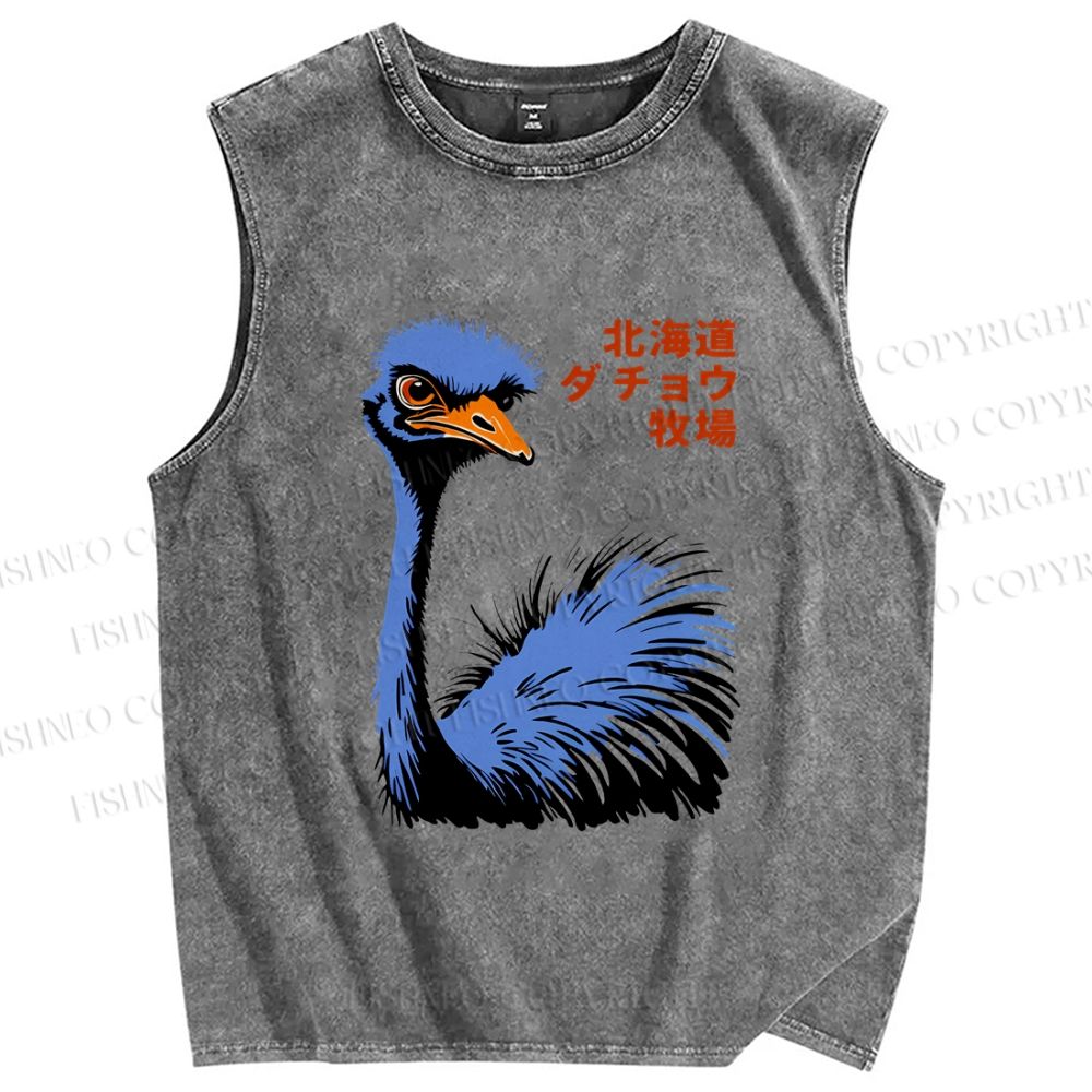 Unisex Hokkaido Ostrich Printed Washed Tank Top