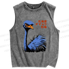 Unisex Hokkaido Ostrich Printed Washed Tank Top