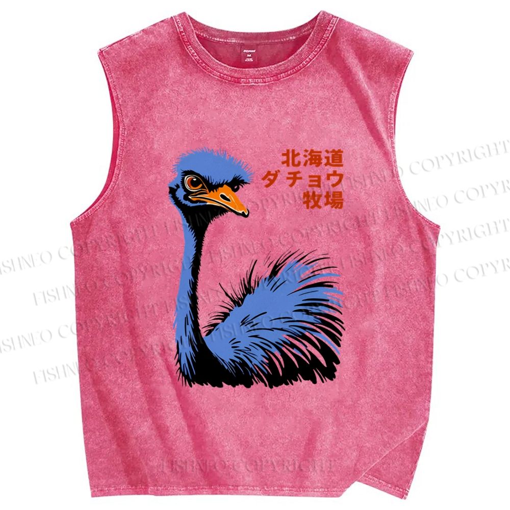 Unisex Hokkaido Ostrich Printed Washed Tank Top