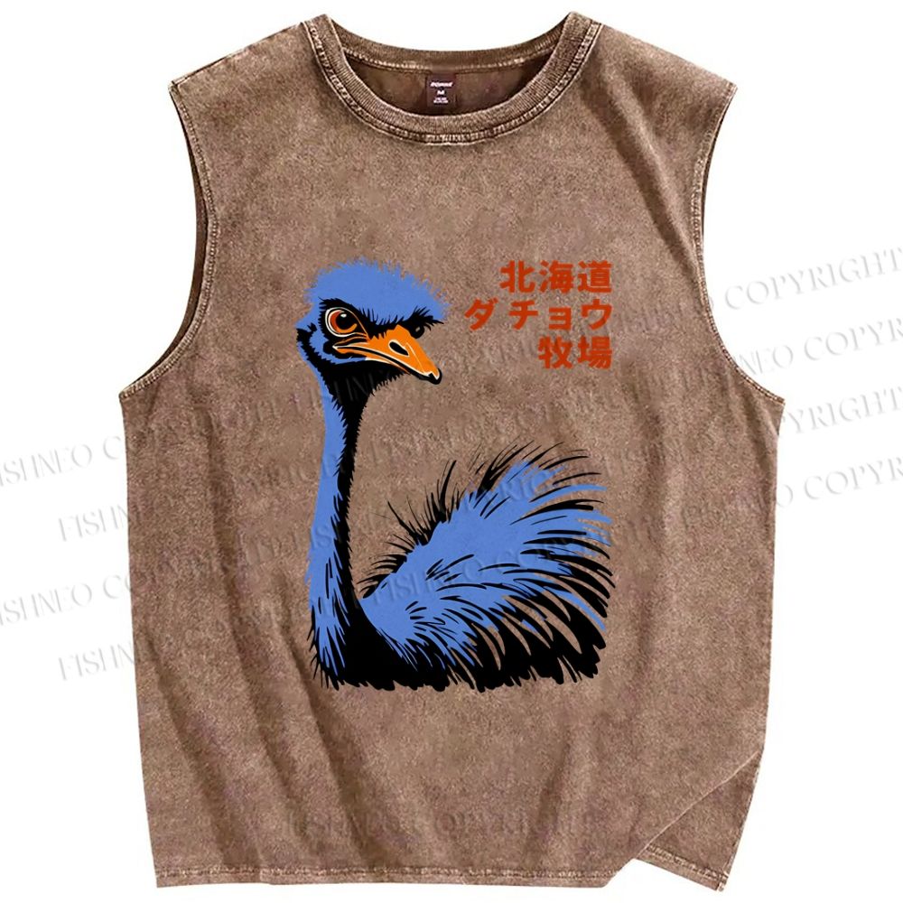 Unisex Hokkaido Ostrich Printed Washed Tank Top