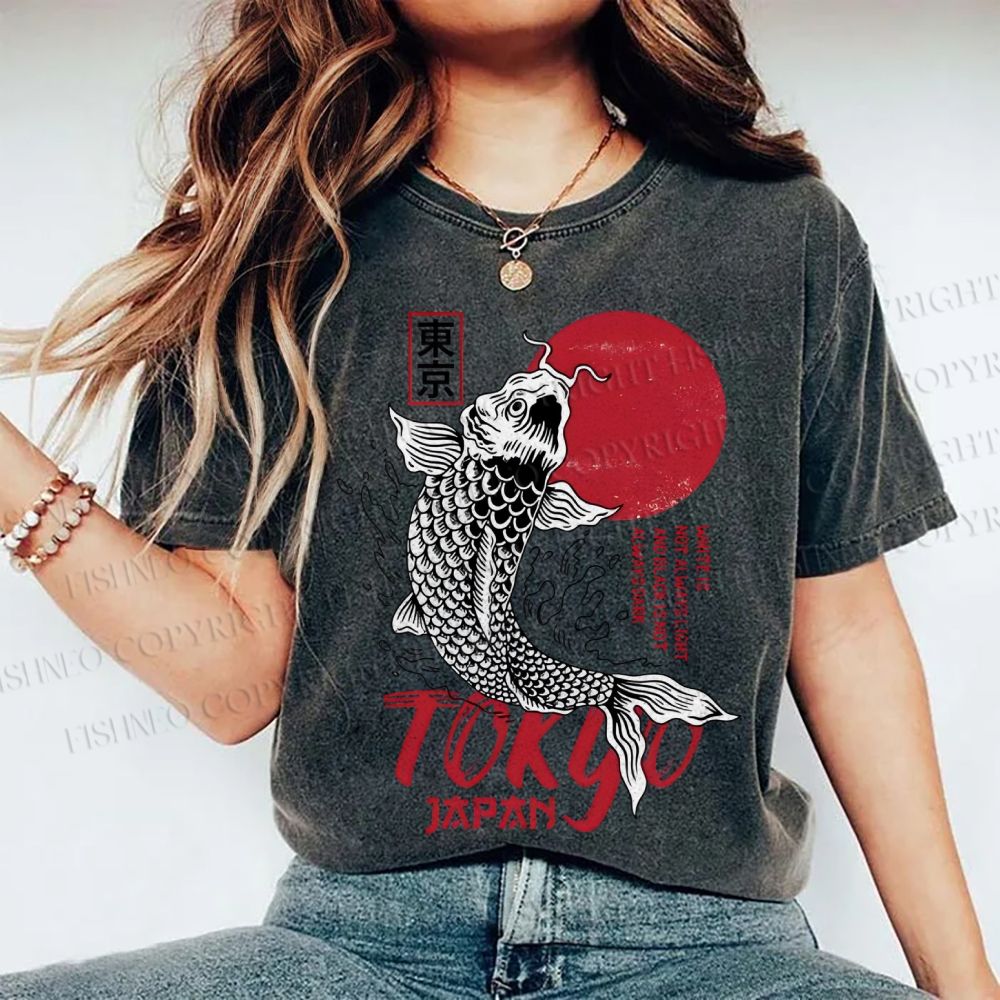 Unisex Tokyo Koi Printed Washed Tee