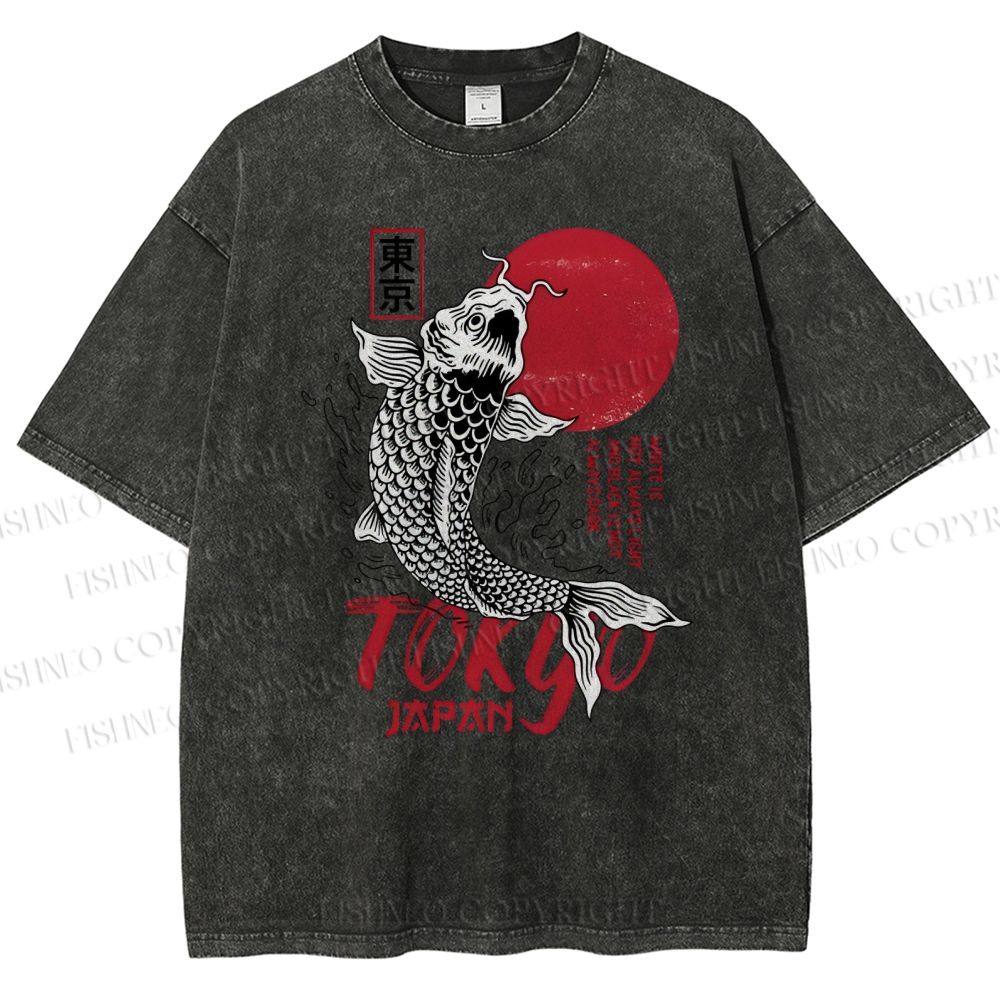 Unisex Tokyo Koi Printed Washed Tee