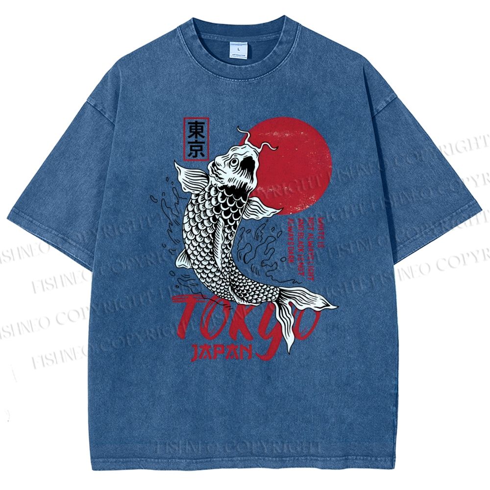 Unisex Tokyo Koi Printed Washed Tee