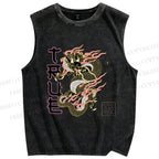 Unisex Dragon Printed Washed Tank Top