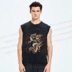 Unisex Dragon Printed Washed Tank Top