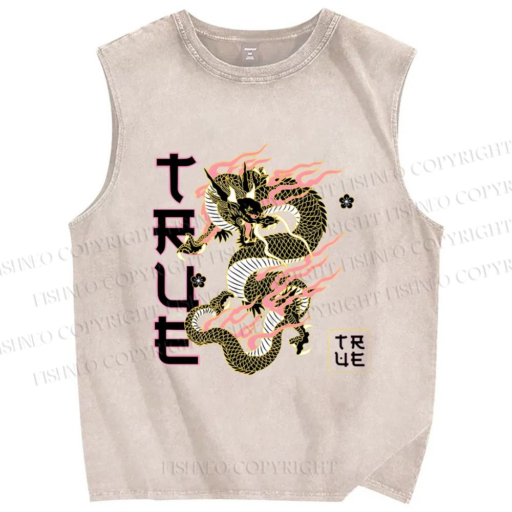 Unisex Dragon Printed Washed Tank Top