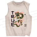 Unisex Dragon Printed Washed Tank Top