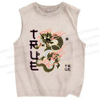 Unisex Dragon Printed Washed Tank Top