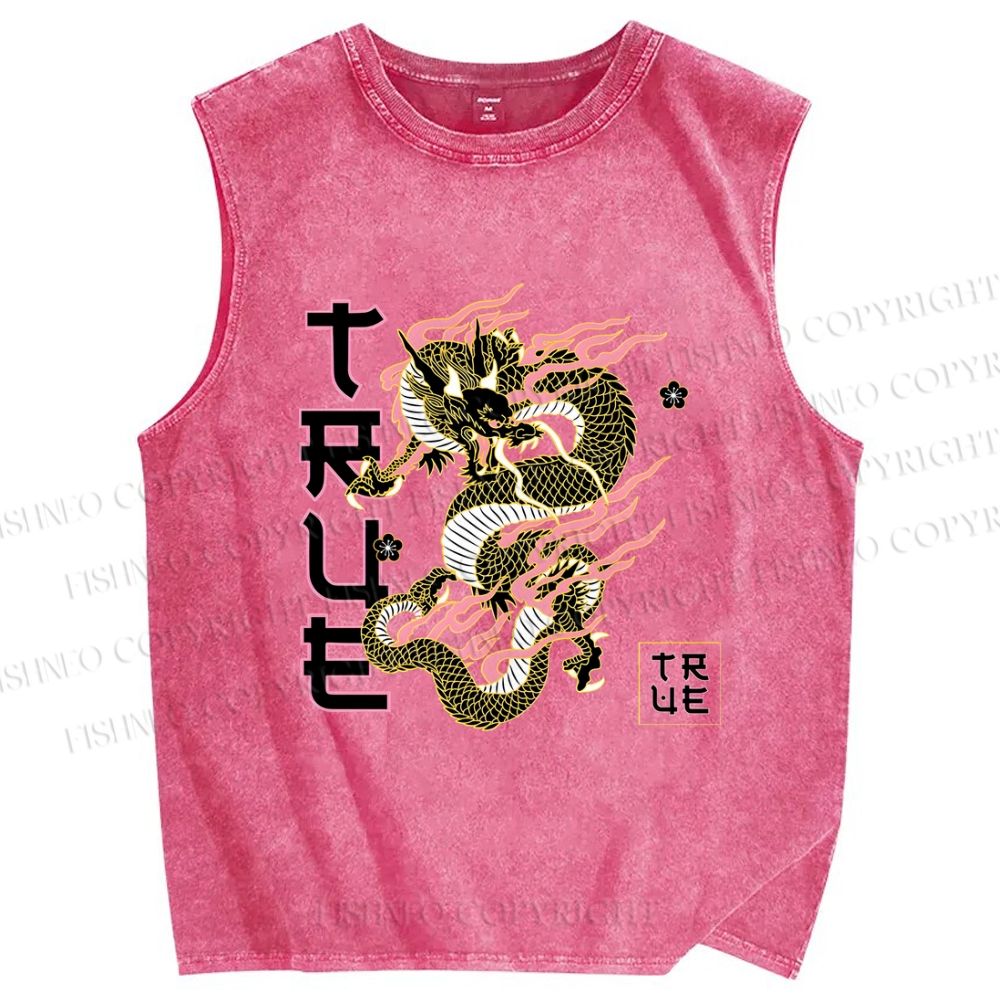 Unisex Dragon Printed Washed Tank Top
