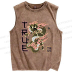 Unisex Dragon Printed Washed Tank Top
