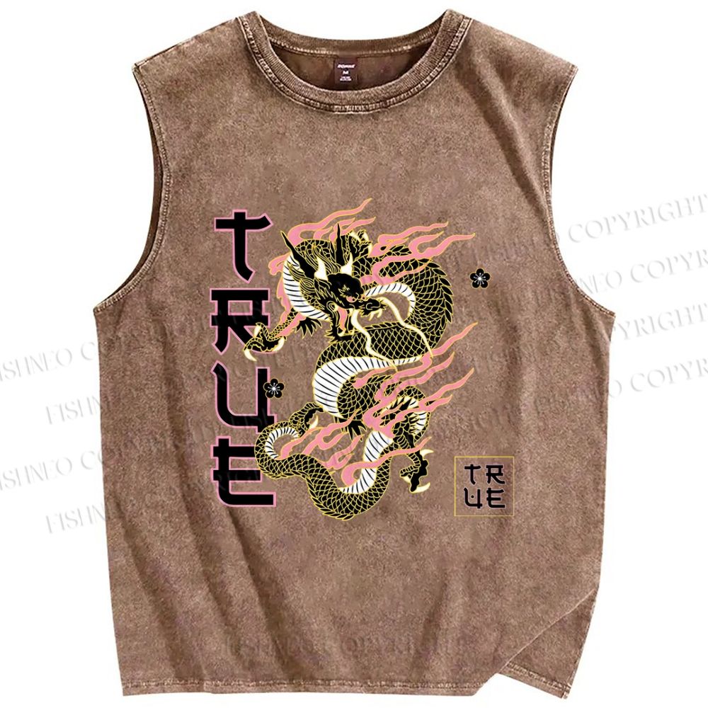 Unisex Dragon Printed Washed Tank Top