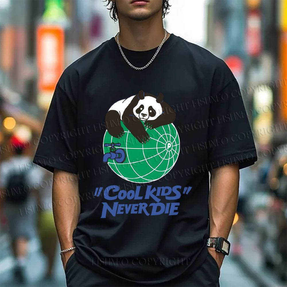 Unisex Panda Kool Kids Never Die Classic Cotton T-shirt