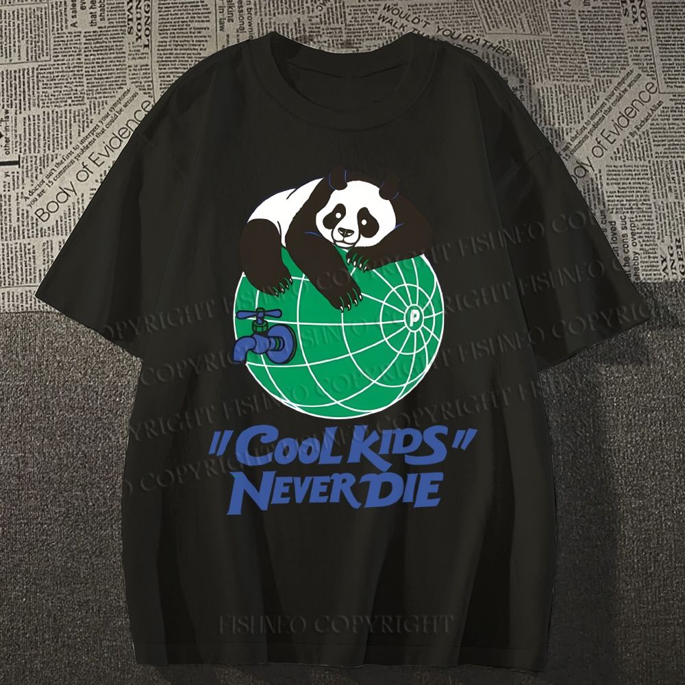 Unisex Panda Kool Kids Never Die Classic Cotton T-shirt