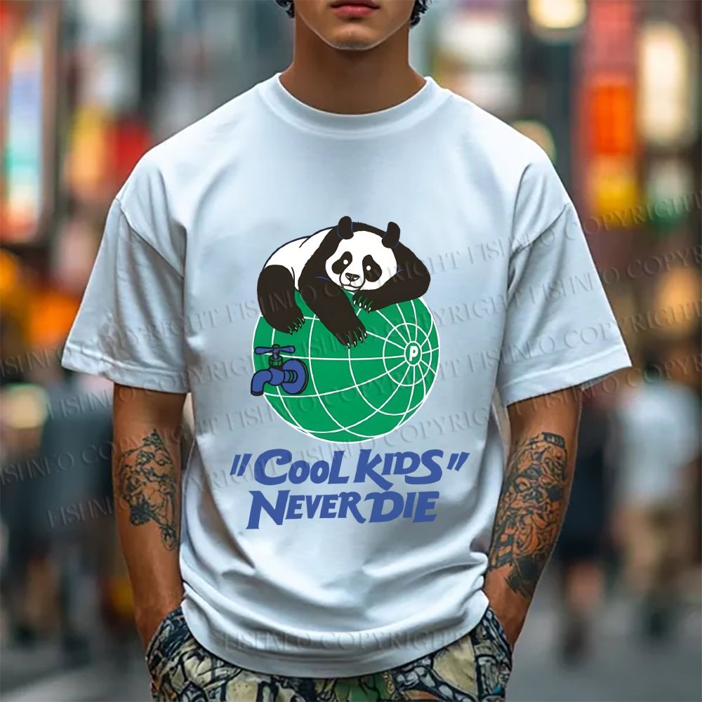 Unisex Panda Kool Kids Never Die Classic Cotton T-shirt