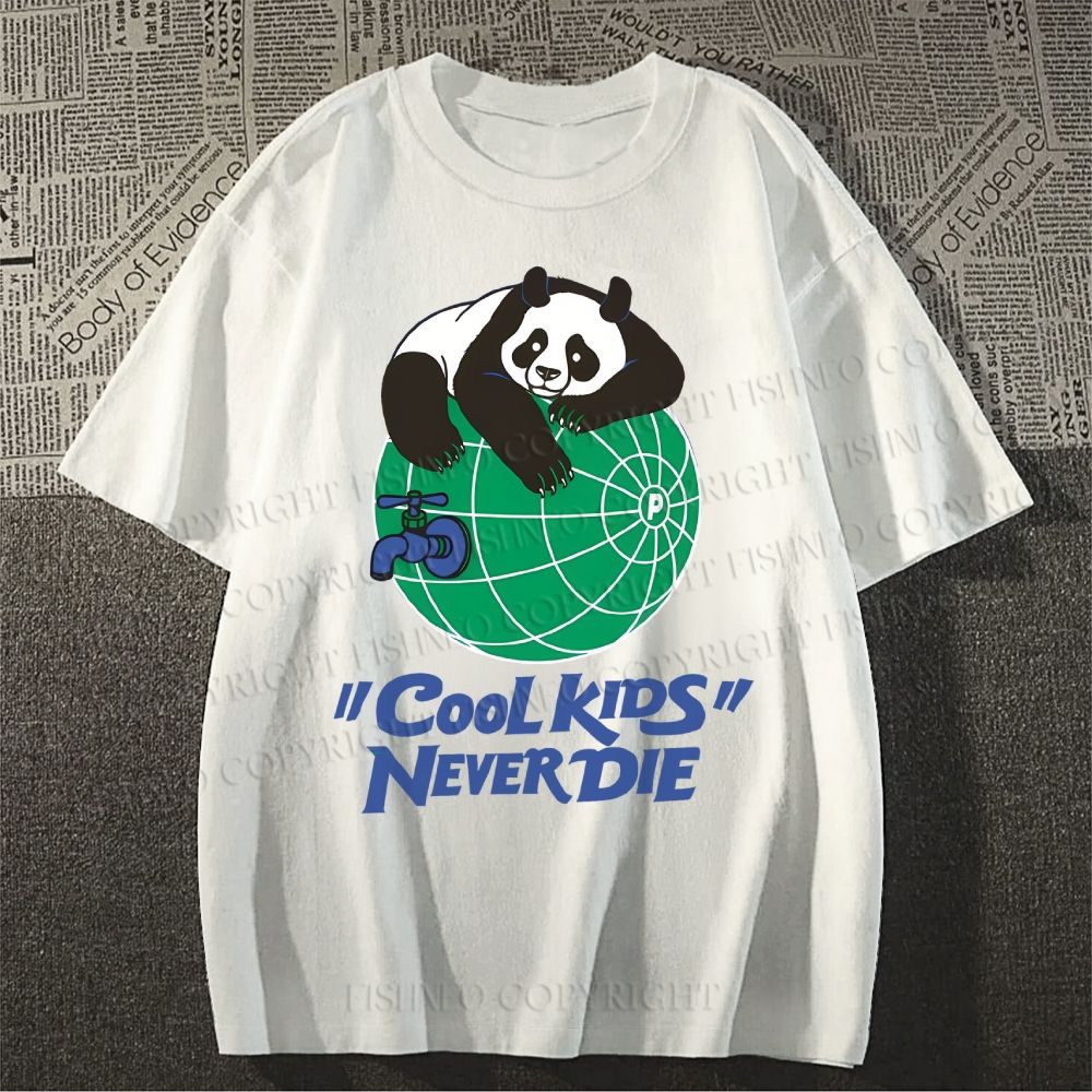Unisex Panda Kool Kids Never Die Classic Cotton T-shirt