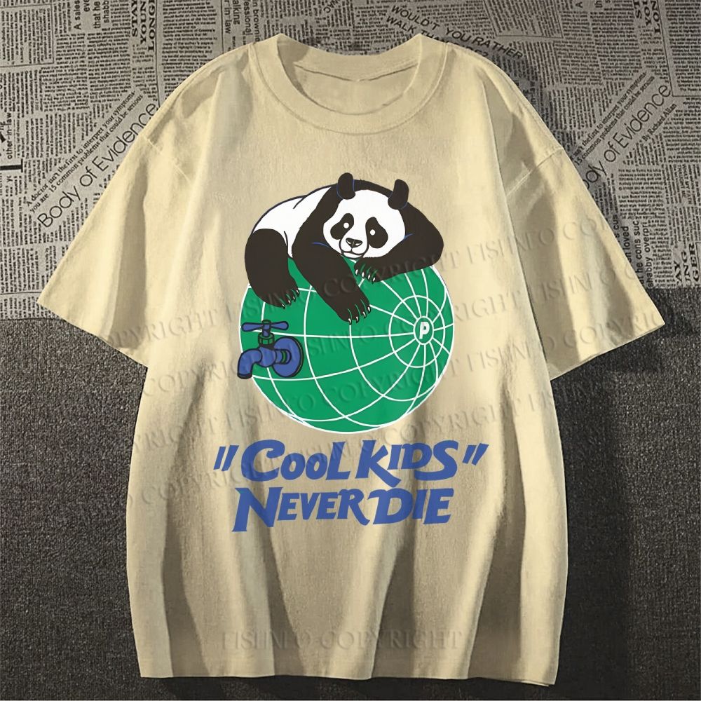 Unisex Panda Kool Kids Never Die Classic Cotton T-shirt