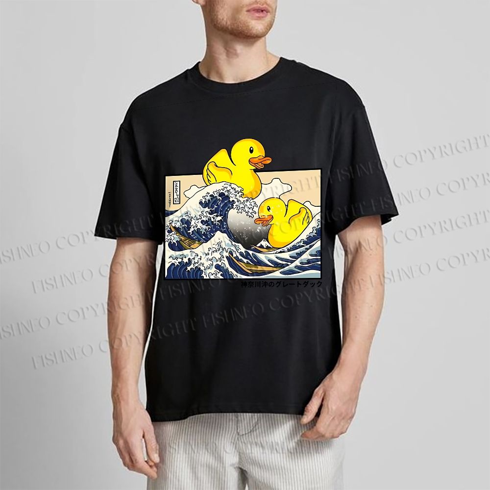 Unisex Japanese Art Wave Duck Classic Cotton T-shirt