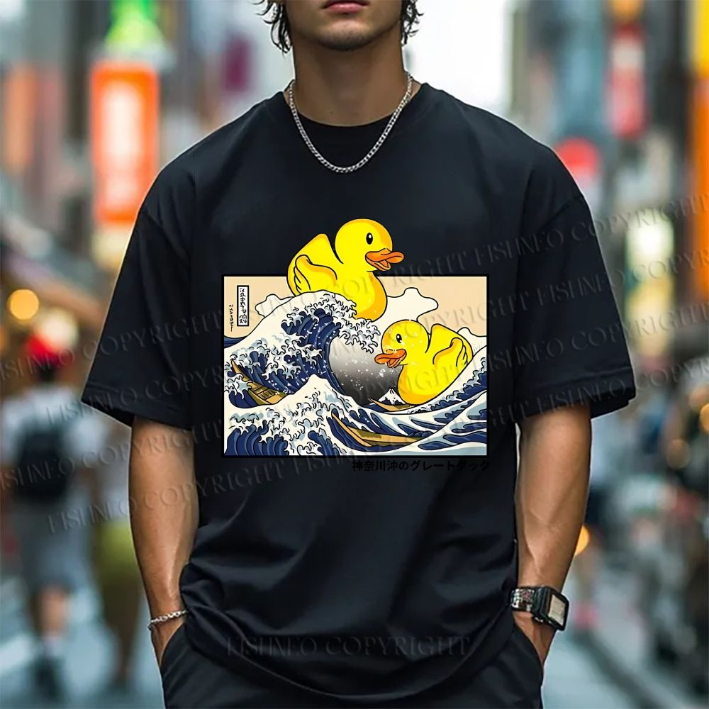Unisex Japanese Art Wave Duck Classic Cotton T-shirt